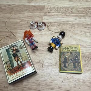 Dollhouse Miniatures Christmas Theme Lot Puzzle Teddy  Bears Book Santa Cups